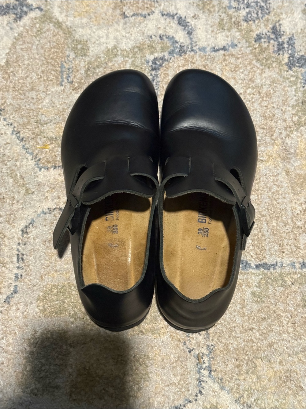 London Oiled Leather Birkenstock Black closed toe Slip-On Buckle Shoes - Picture 2 of 10